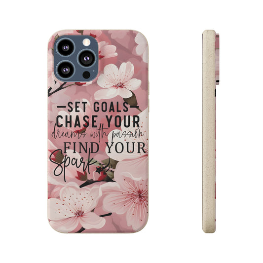 🌸 Eco-Friendly "Find Your Spark" Cherry Blossom Phone Case – Nature Meets Motivation 🌿✨